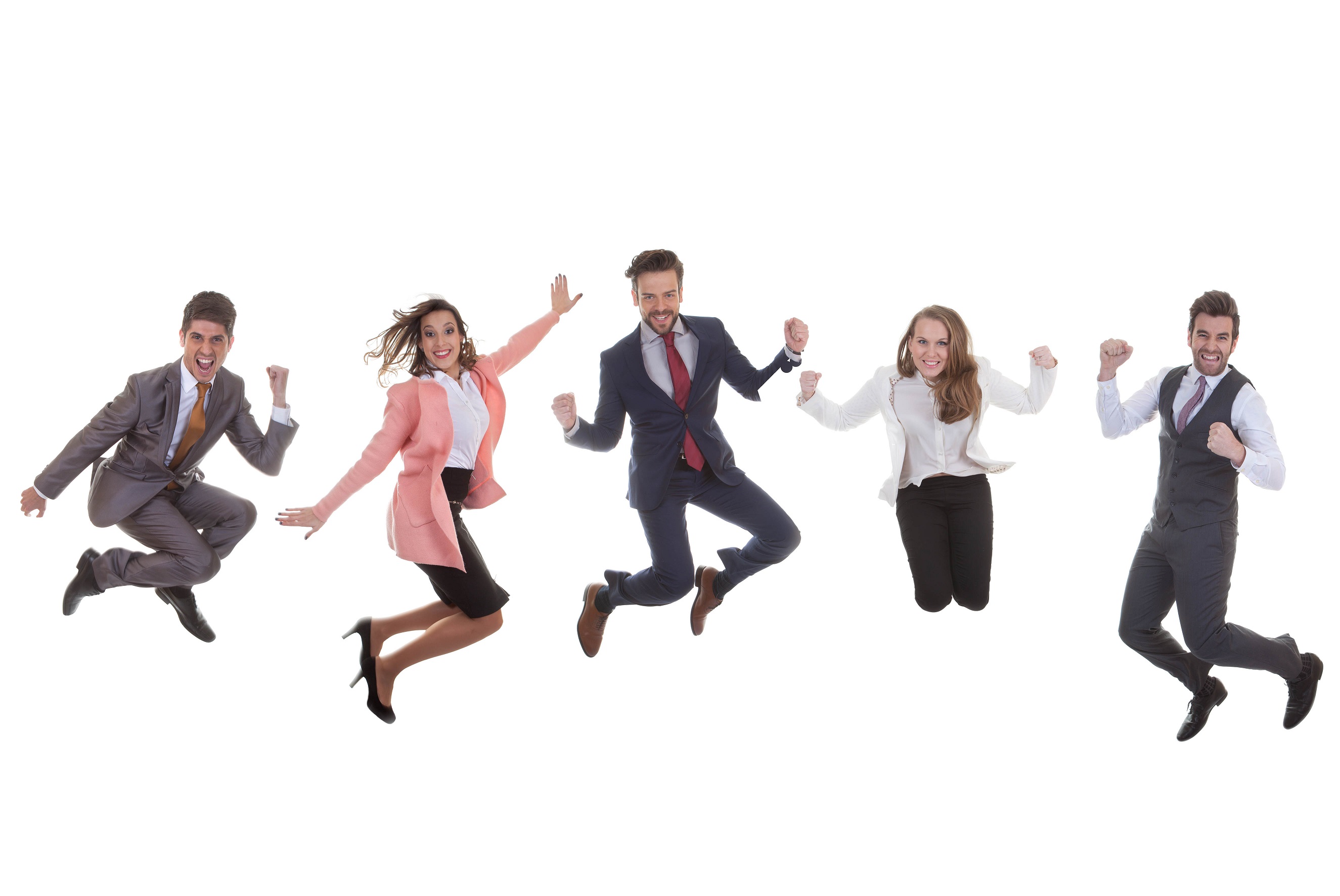 happy business team group jumping for success